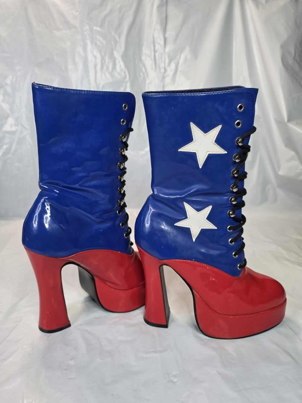 Ellie Platform Boots RED, WHITE & BLUE With Stars Womans Size 7 Club , America